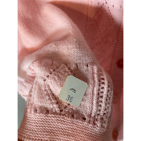 Vintage Wintuk Cardigan Medium Pink Acrylic Pointelle Knit Pearl Buttons NWOT - Picture 4 of 5